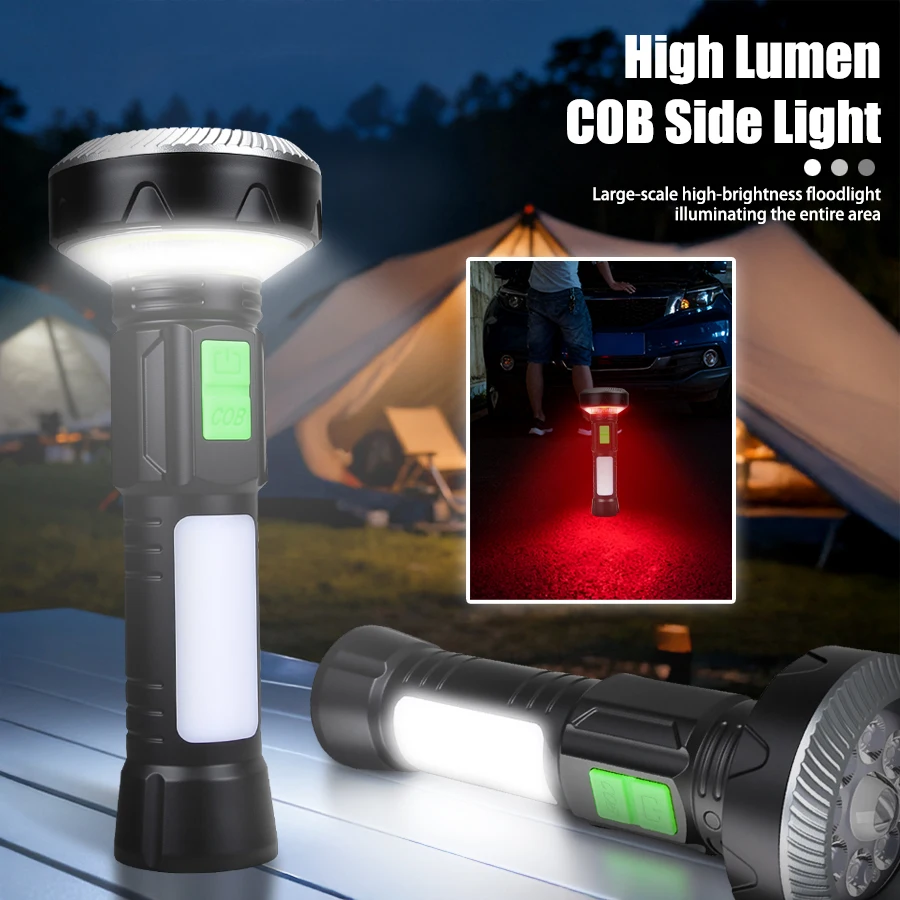 LED COB 강력한 손전등 USB 충전식 토치 11 조명 모드 꼬리 자석이 있는 램프 야외 캠핑 비상 랜턴