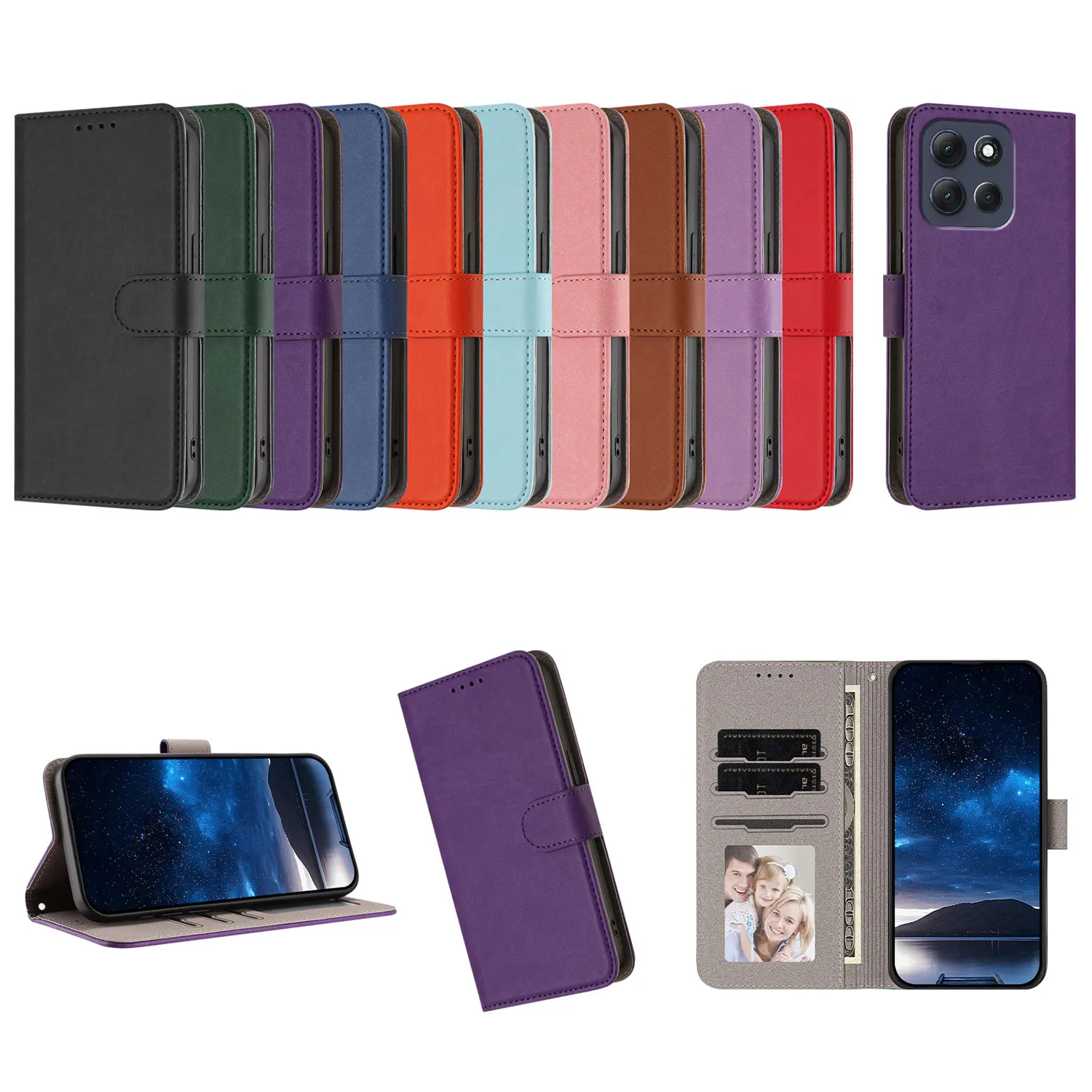 Solid Color Flip Leather Magnetic Wallet Stand Cover Case
