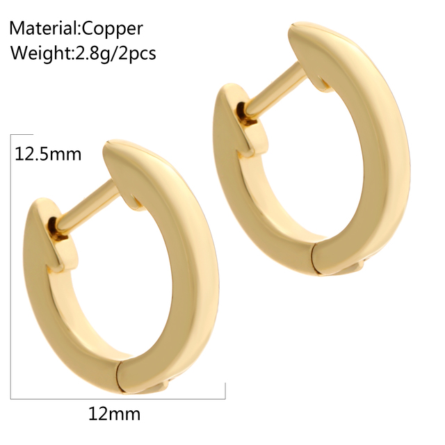 Earrings for Women 13mm Gold Simple Round Hoop Earring 2pcs Copper Charm Micro Pave Zircon CZ Korean Fashion Earrings Gift