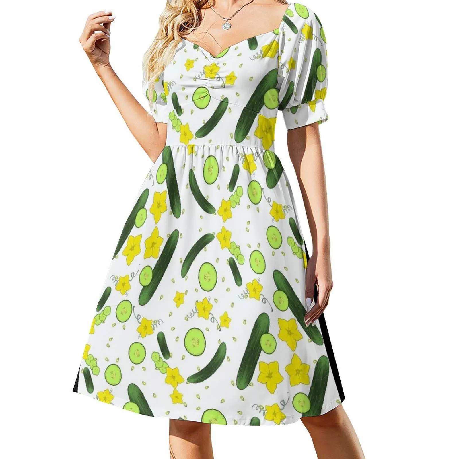 

Cucumbers pattern with flowers green and yellow Sleeveless Dress Woman's evening dress Womens dresses Dress for girls