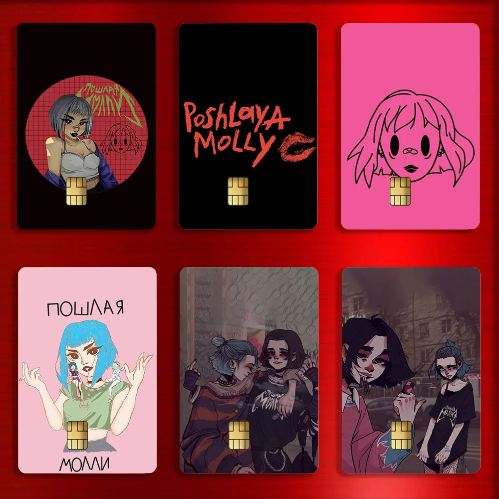 P-Poshlaya Molly Singer Stickers For Debit Bank Credit Cards Metro Bus Pass Sticker Decoration Cover 4PCS Card Skin