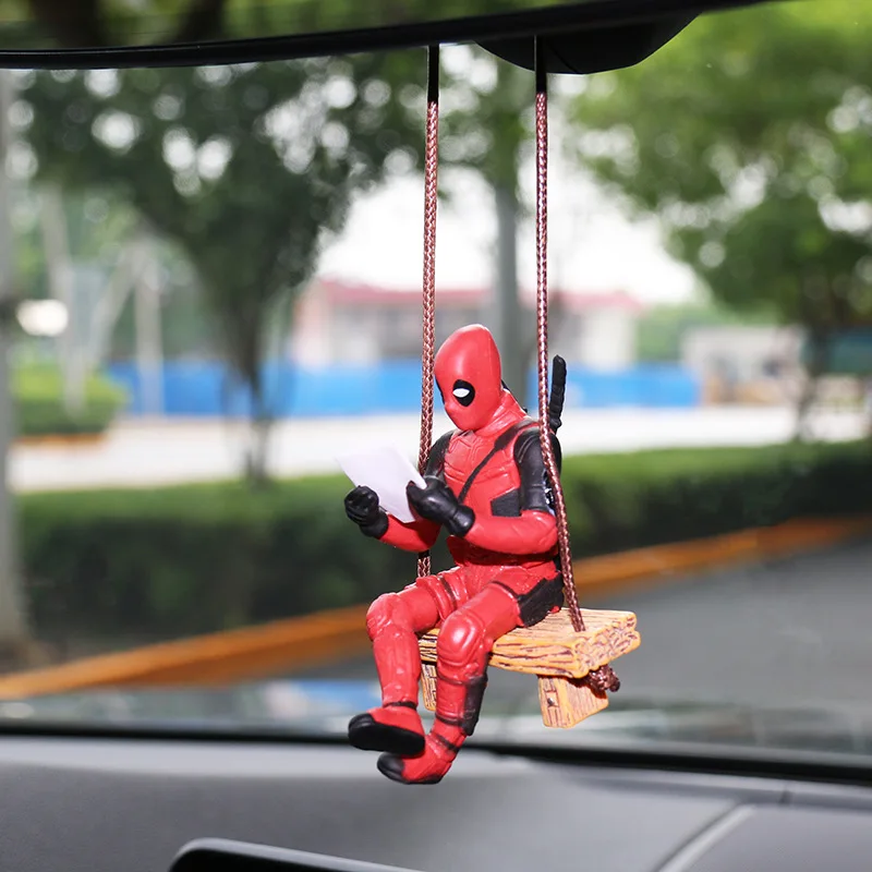 

Spiderman Series Cartoon Deadpool Car Rearview Mirror Pendant Reading Hand Action Figure Car Pendant Hanging Decorations