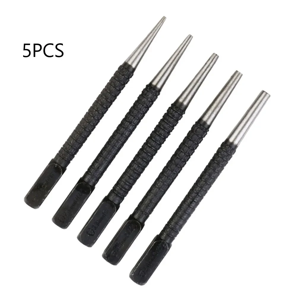 Woodworking Tool 5pcs Nail Punch Set Hammerless Hammer Punch Spring Tool Hammerless Nail Center Holes Woodwork Drill Bit Door Pin Removal
