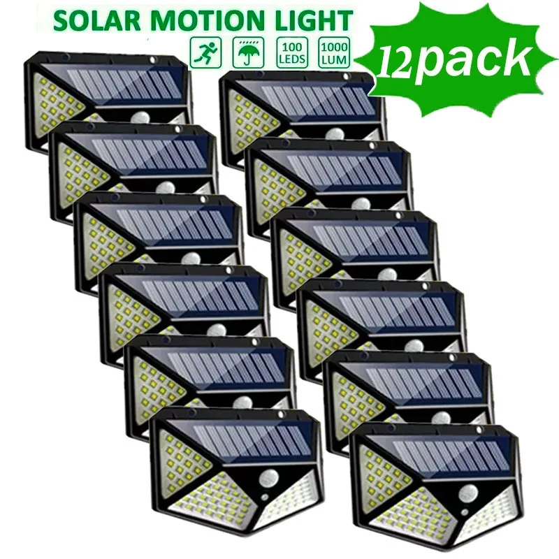 Solar Wall Lights Outdoor 3 Modes Motion Sensor Lights 100 LED Solar Lights IP65 Waterproof for Front Door Garage Deck