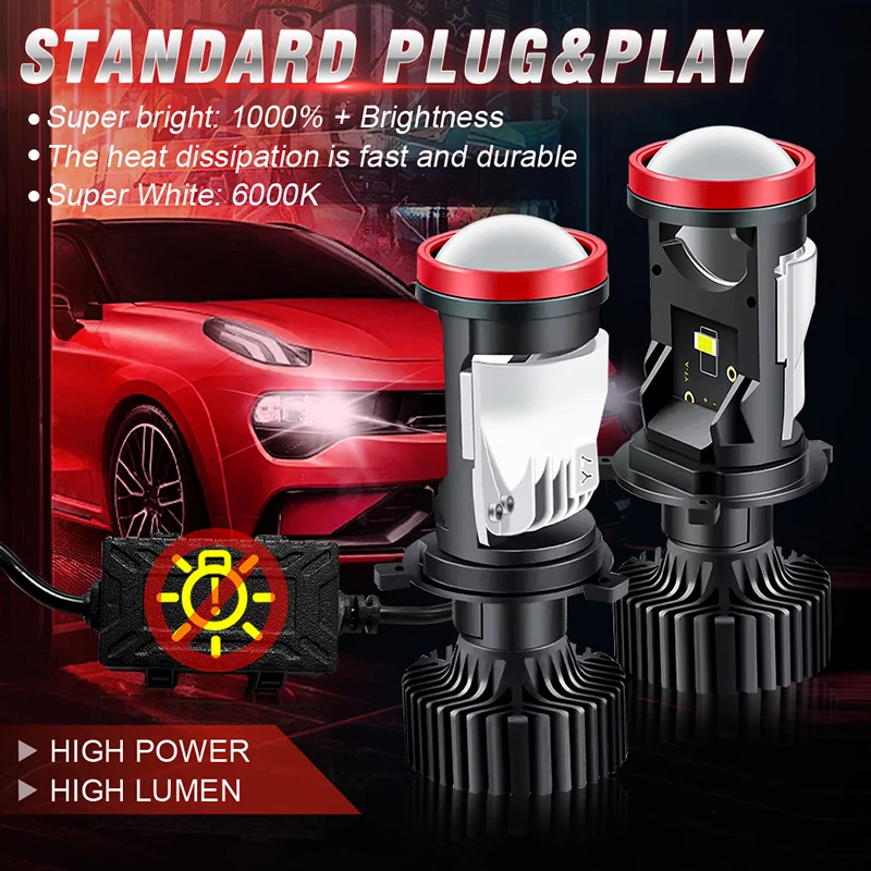 H4 LED Projector Lens LHD Mini H4 LED Lenses Car Headlight Bulbs 7535 CSP Chip High Low Beam 400W Canbus Auto Turbo Light 12V