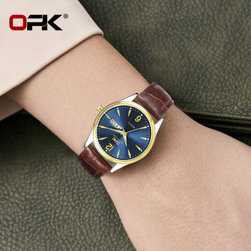 OPK brand luminous waterproof double calendar belt ladies quartz watch 8138 3