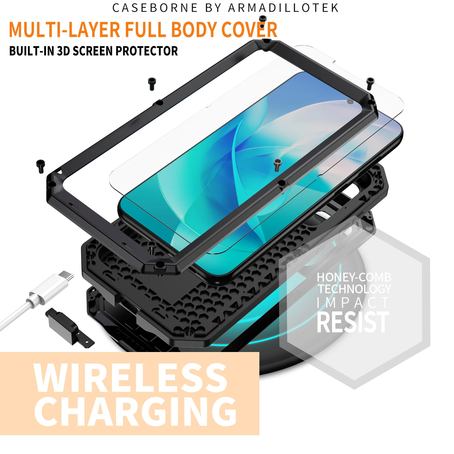 Rugged Armor Shockproof Protective Case with Kickstand - Aluminum Metal Cover