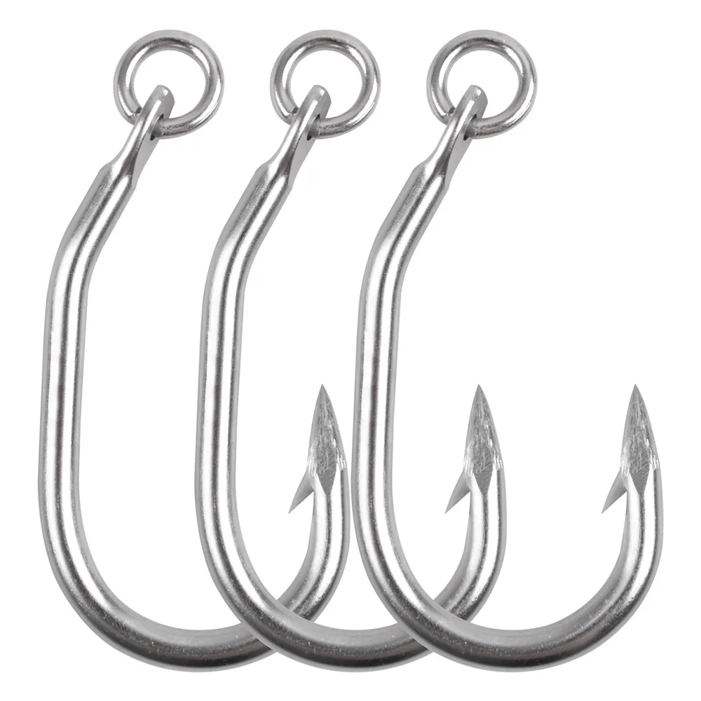 10/20Pcs Tuna Jig Fishing hooks Stainless steel Big game Strong Bent  Jigging Bait Rig Saltwater Fishhooks with ring