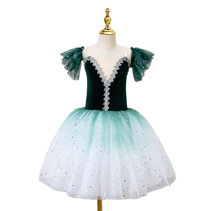 

Зеленые балетные юбки, романтичная пачка, длинная Тюлевая пачка, балетное платье для девочек, танцевальный костюм для детей