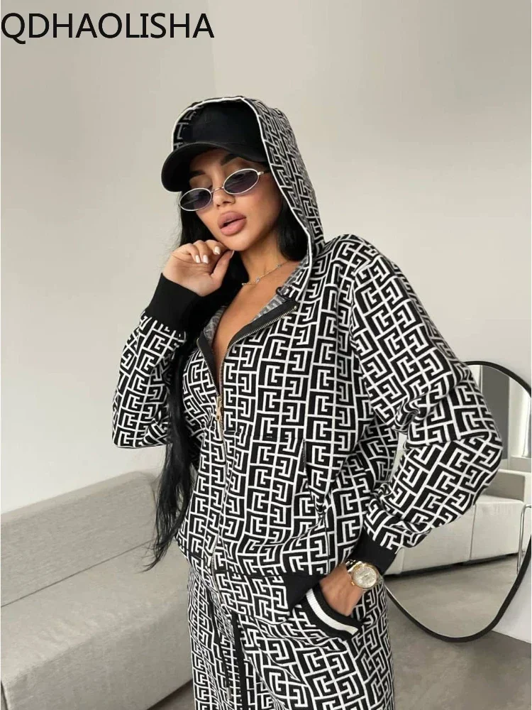 

2 Piece Sets Women Outfit Autumer Winter Tracksuit Knit Cardign Hooded Wide Leg Pant Sets New Two Piece Casual Loose Suit Office