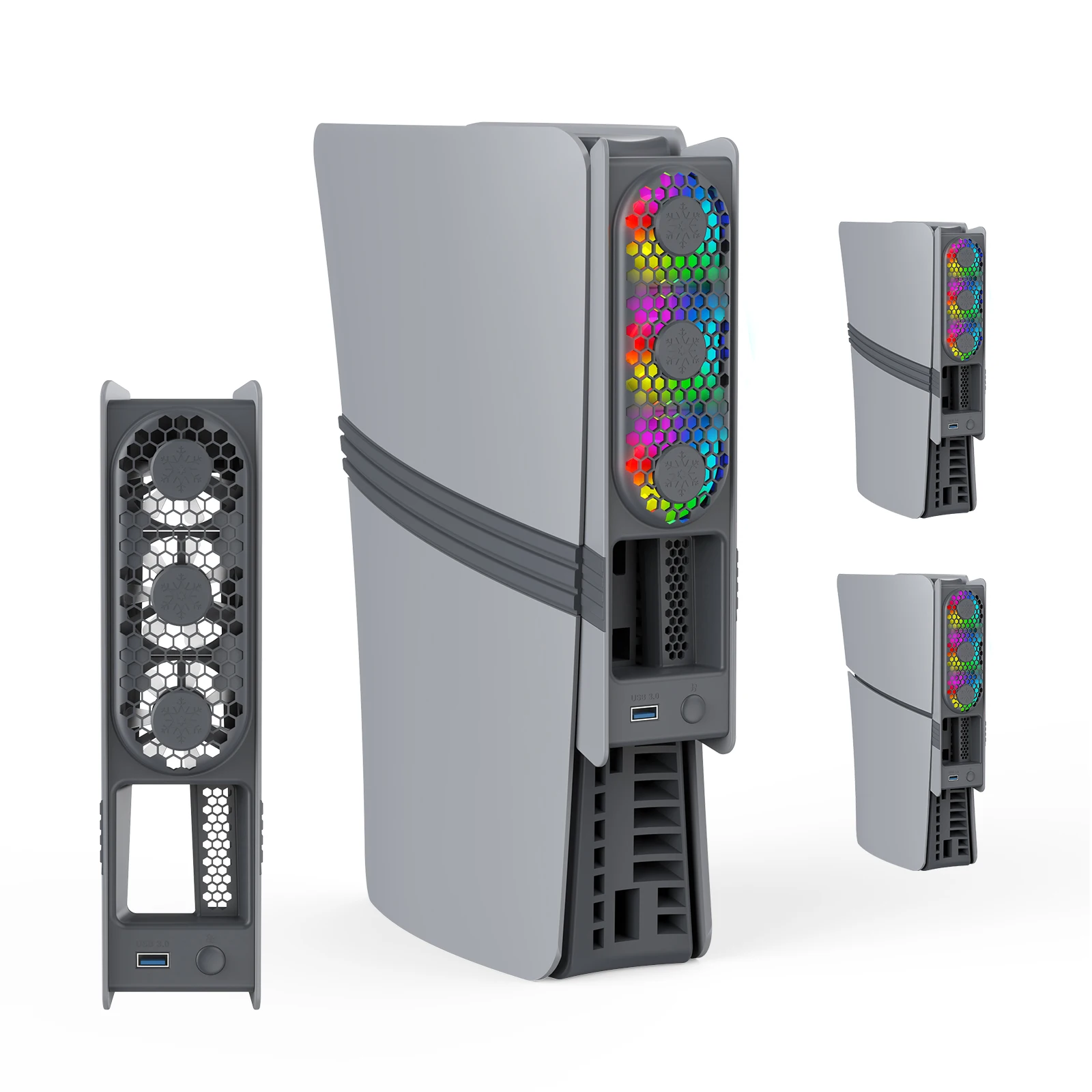 Cooling Fan for PS5 Slim RGB Lighting Adjusted Quiet External Fan Cooler for 5 Pro/Slim Disc & Digital Edition Part