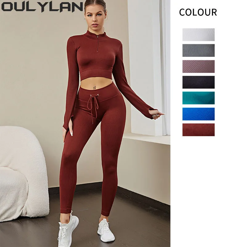 

Oulylan Yoga Suit Fitness Breathable Women's Sportswear Workout Running Clothing High Waist Tight Zipper Quick Drying Clothing
