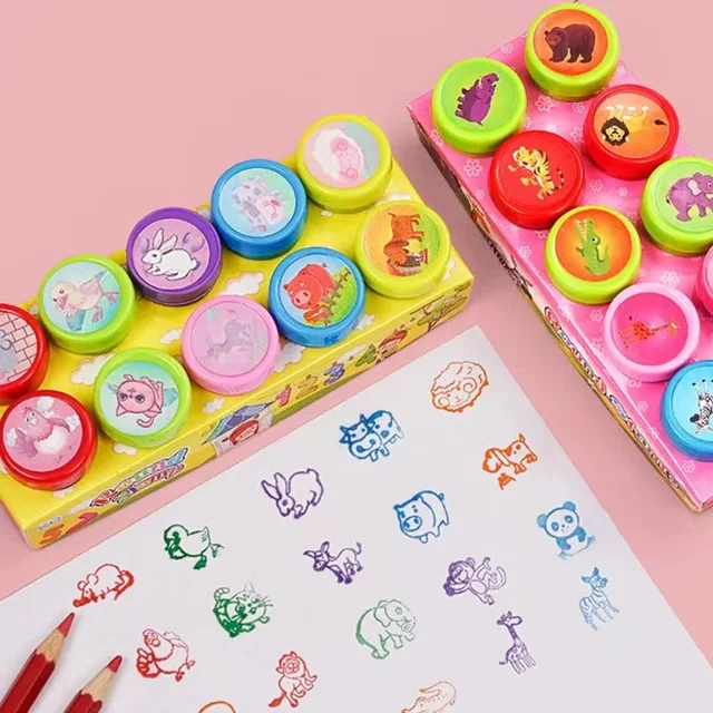 10Pcs Children Toy Cartoon Animal Fruit Cute Panda Kids Seal For Scrapbooking Photo Album Decor Round Multicolor Fun Stamp Toys 2
