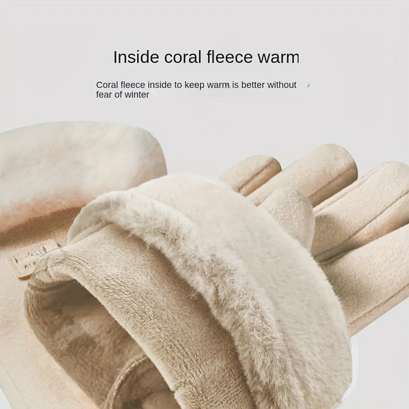 Women Touch Screen Gloves Fashion Mittens Autumn Winter Warm Thin Cashmere Solid Cycling Drive Suede Fabric Elegant Windproof - 6