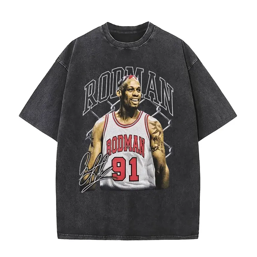 

Vintage Washed Dennis Rodman T Shirt Men's Basketball O-Neck Short Sleeve T-shirts Man Retro Gothic Oversized T-Shirt Streetwear