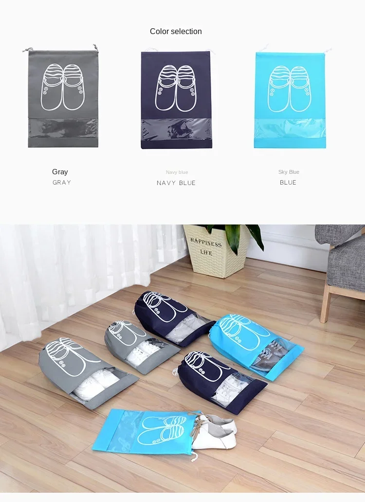 Description Picture 3 of itemNon-woven Fabric Drawstring Drawstring Pocket Shoe Storage Bag Transparent Shoes and Boots Dust Bag One Pcs