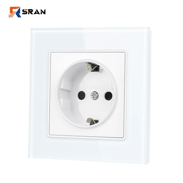 Sran ปลั๊ก16A ปลั๊กไฟฟ้าติดผนังแผงคริสตัลกระจกเทมเปอร์เต้ารับไฟฟ้าของสหภาพยุโรปรัสเซีย 1