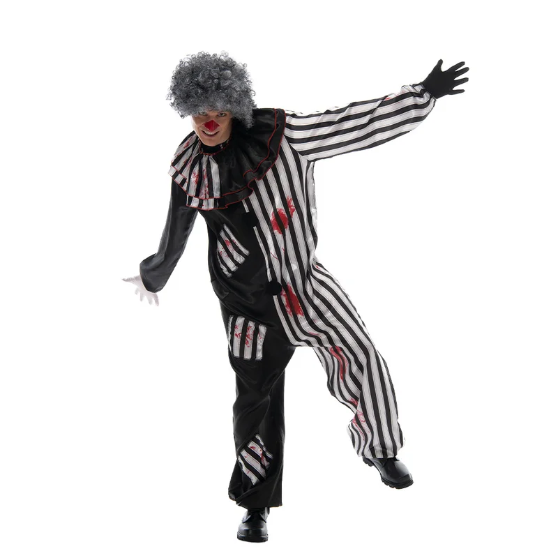 Adult Evil Clown circus Cosplay Halloween Costume Vintage Men's Bloody Killer Clown Carnival Easter Purim Fancy Dress cosplay costume