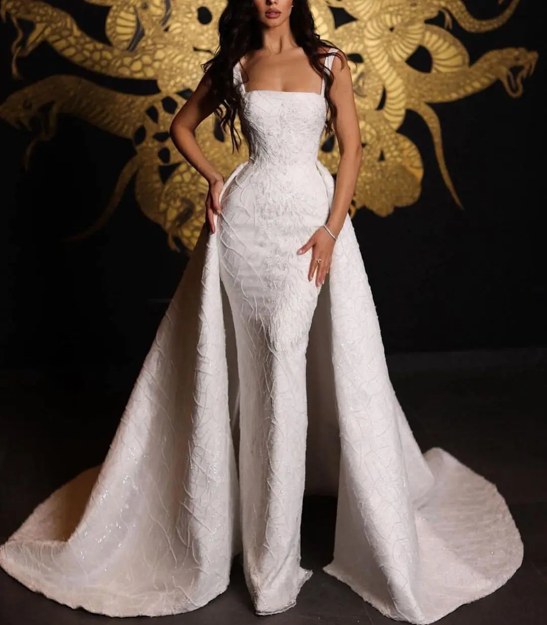 

Женское свадебное платье It's yiiya, белое кружевное платье без рукавов на бретельках со съемным шлейфом и аппликацией на лето 2019
