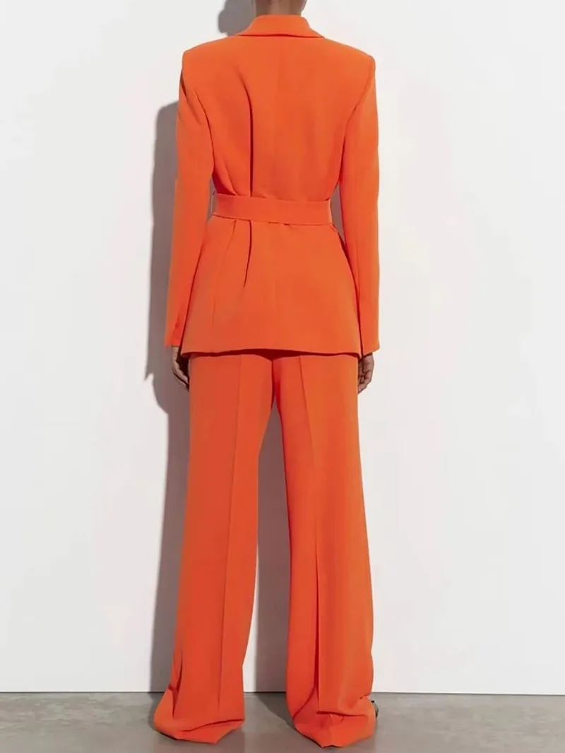 Women's Spring Pants Set 2 Piece Casual Belt Suit Coat+High Waist Pants Women's Elegant Street Two Piece Clothing Set 2023 New