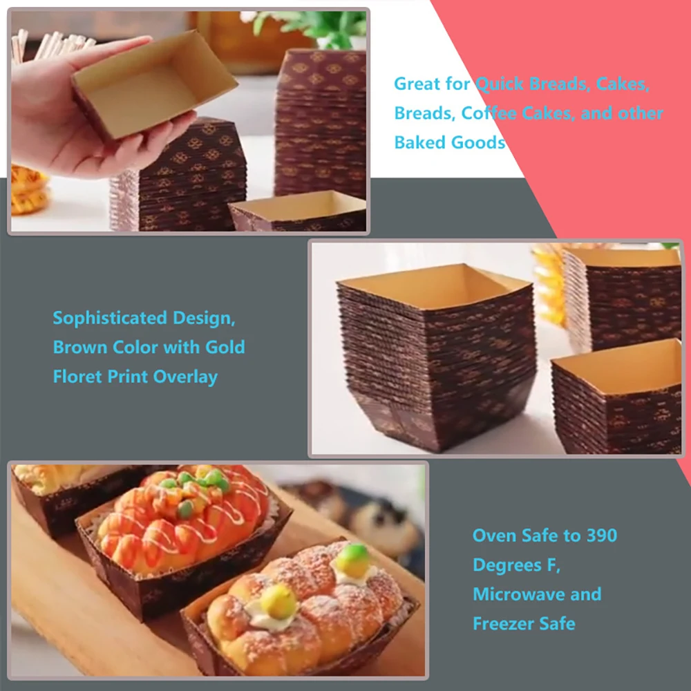 50pcs Loaf Cups Paper Liners Bread Baking Disposable Pan Kraft