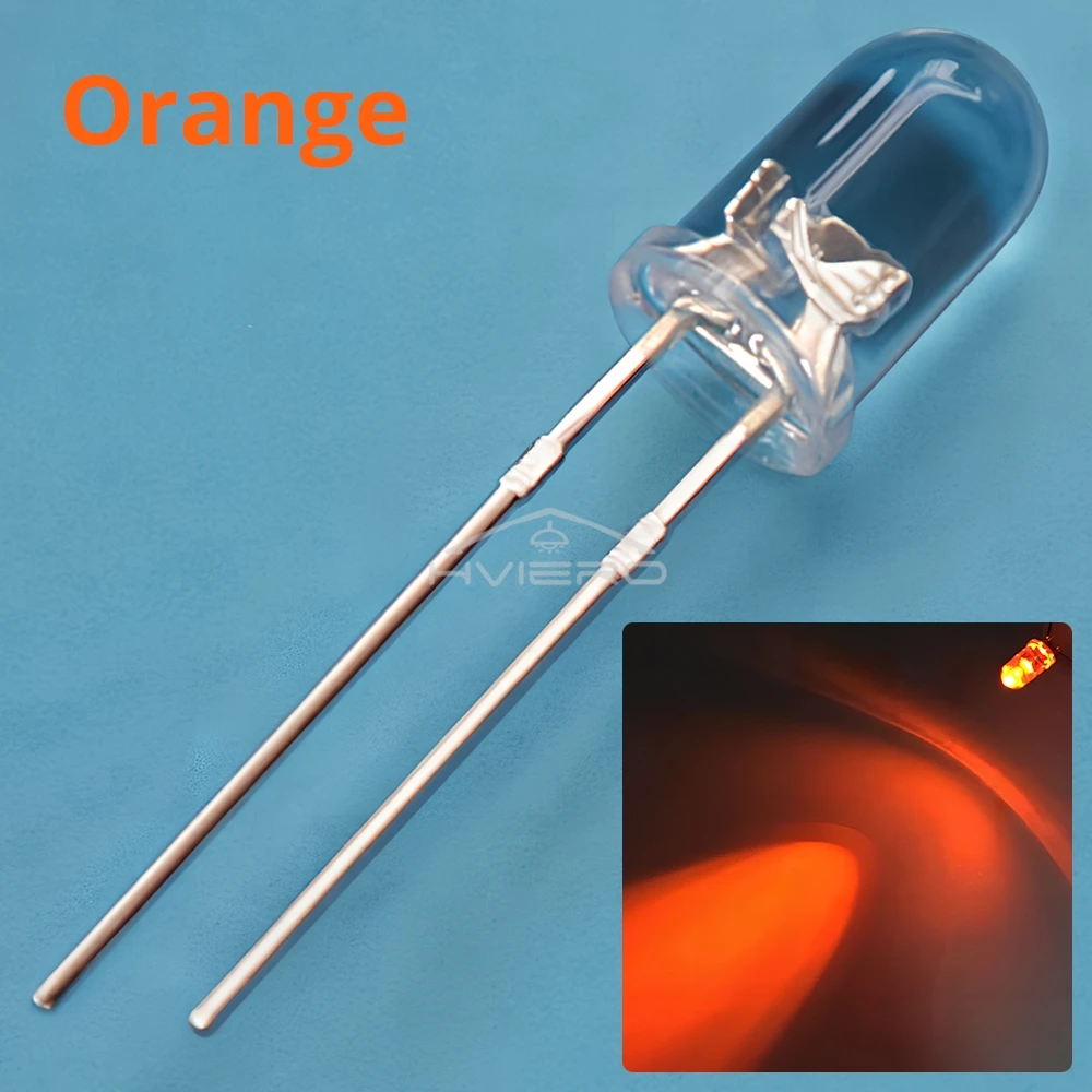 100pcs 5mm Yellow LED Diode Lights - Round Transparent DC 1.8-2.0V Bright Bulbs For Electronics & DIY Projects