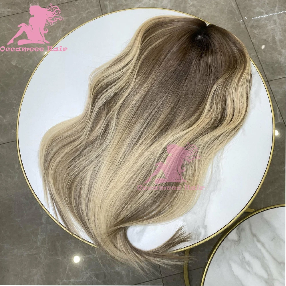 Human Hair Wigs Ash Blonde Highlights Dark Brown Full Lace Wigs Human Hair 13x6 360 Lace Frontal Wig Natural Wavy for