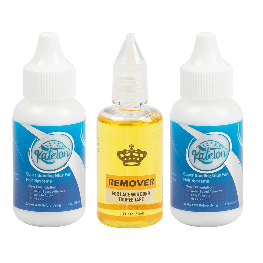 1 bottle 1.3oz 38ML lace front wig glue Katelon super bonding glue with 1 bottle 1oz 30ML yellow remover for wig
