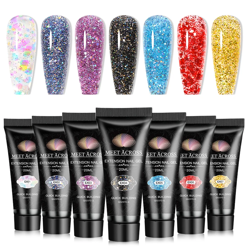 MEET ACROSS Extension Nail Gel Polish Set Acrylic Crystal Building Full Polygel For Nails Kit UV Varnish Nail Art Manicure Set 6