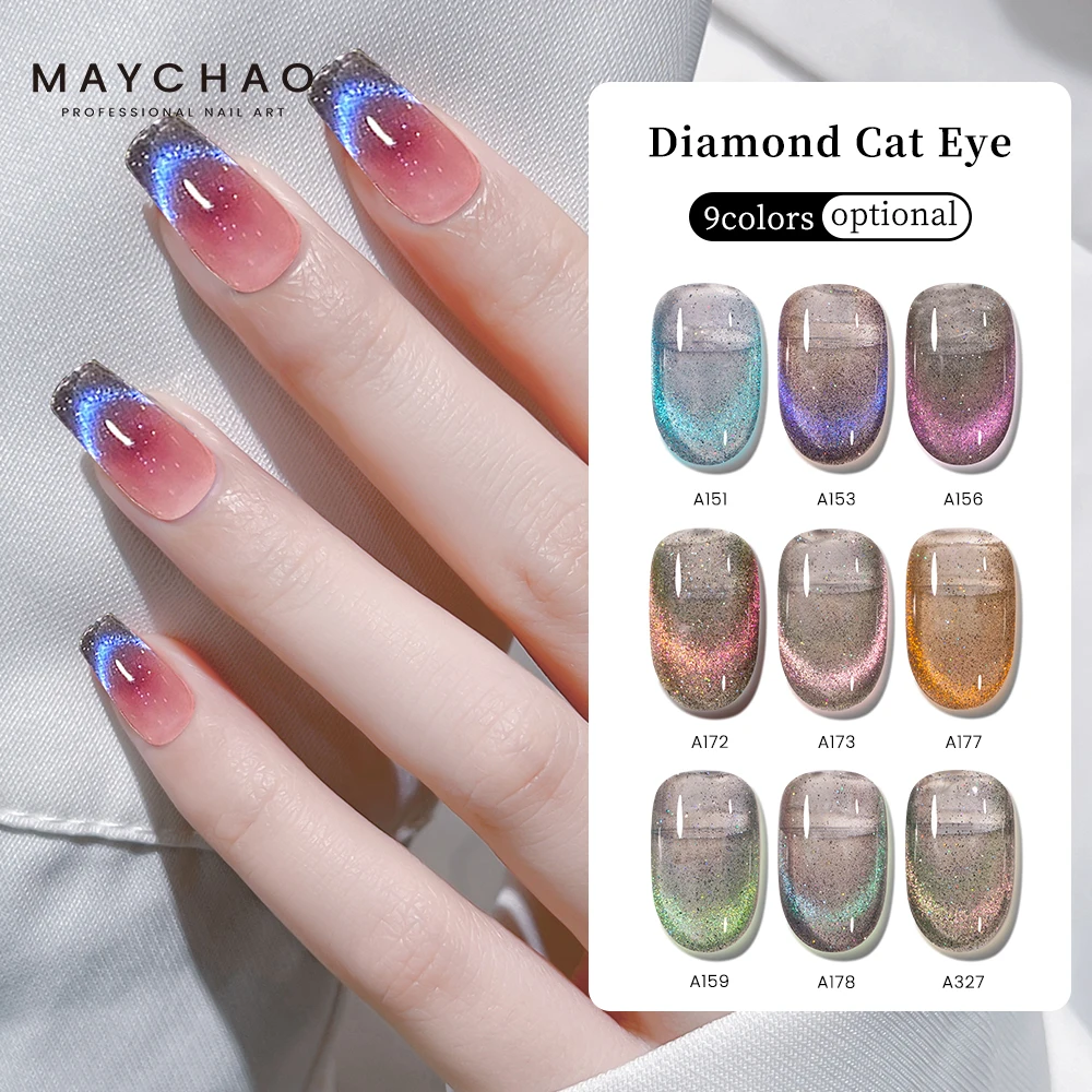 MAYCHAO Purple Crystal Cat Eye Rainbow Magnetic Gel Nail Polish