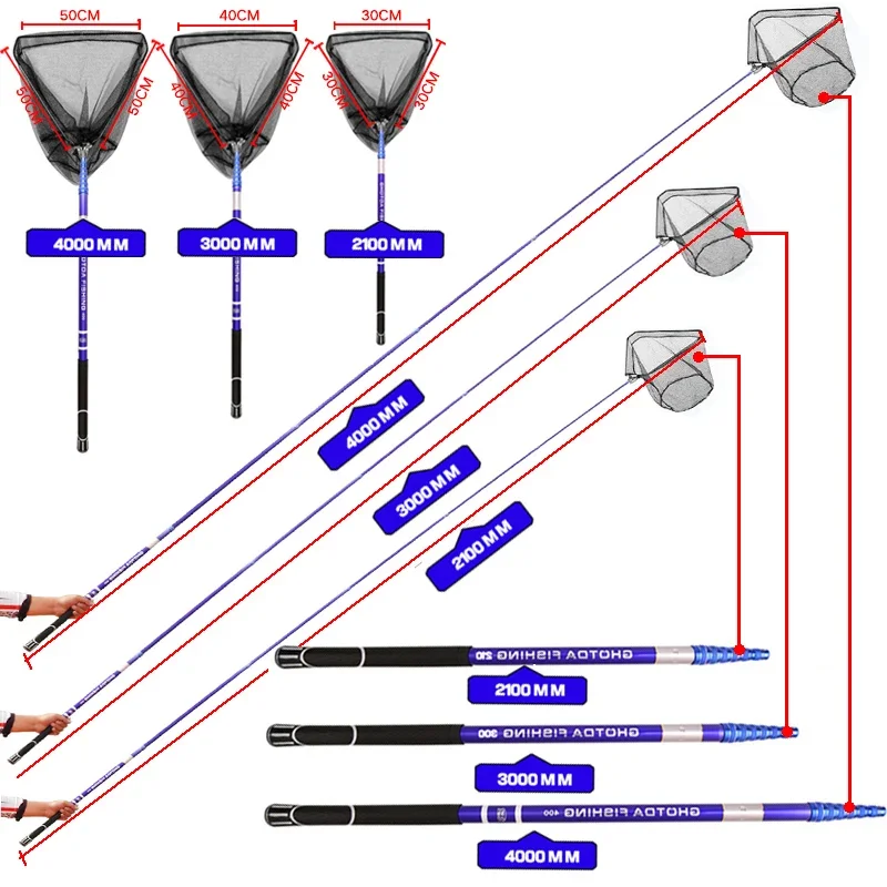 Folding Fishing Landing Hand Nets 2.1/3.0/3.6M Telescoping Flip Pole Lightweight Carp Carbon Fiber Folding with Eva Handle