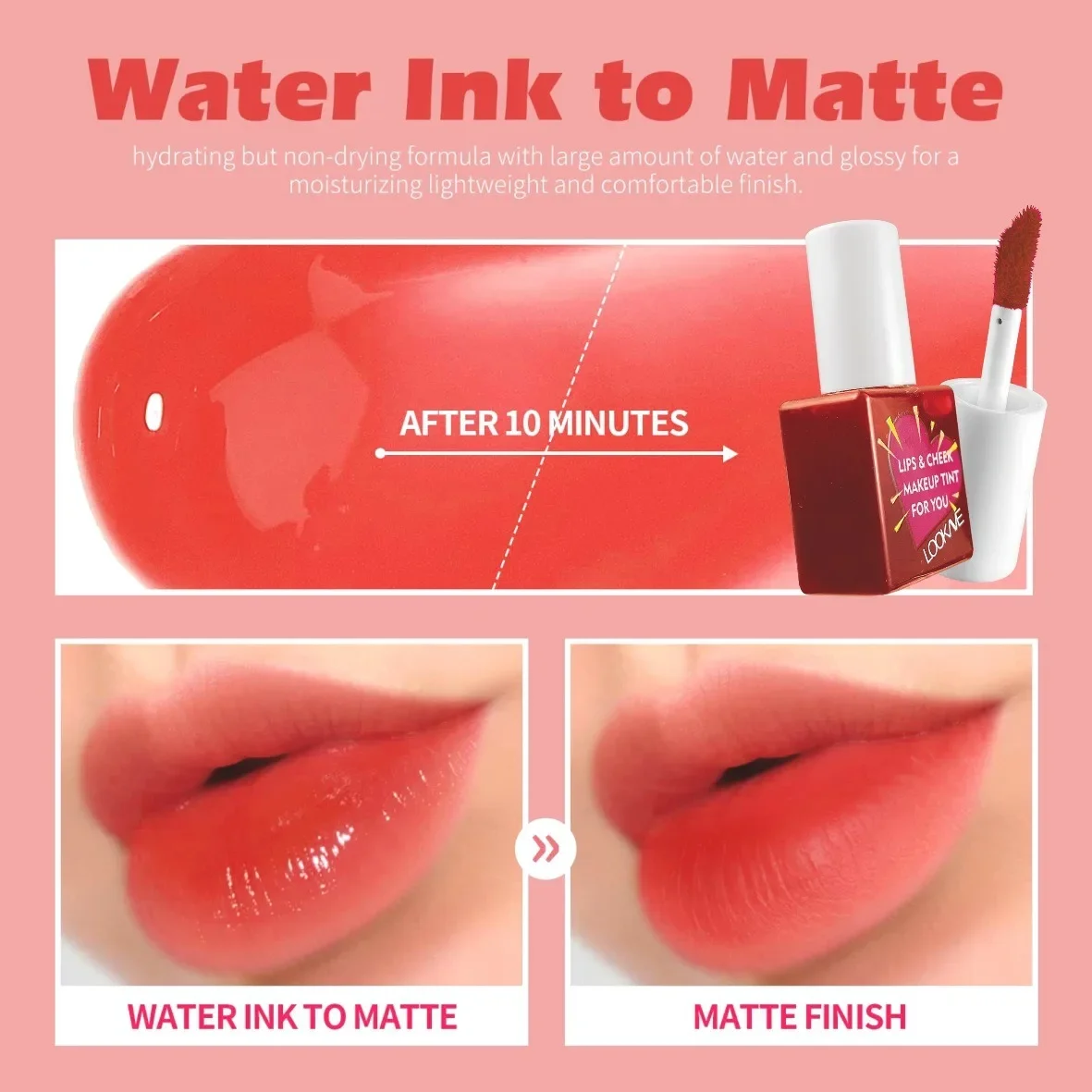 Lip Makeup Lip Cheek Water Tint Matte 6Color Gloss Long Lasting Waterproof