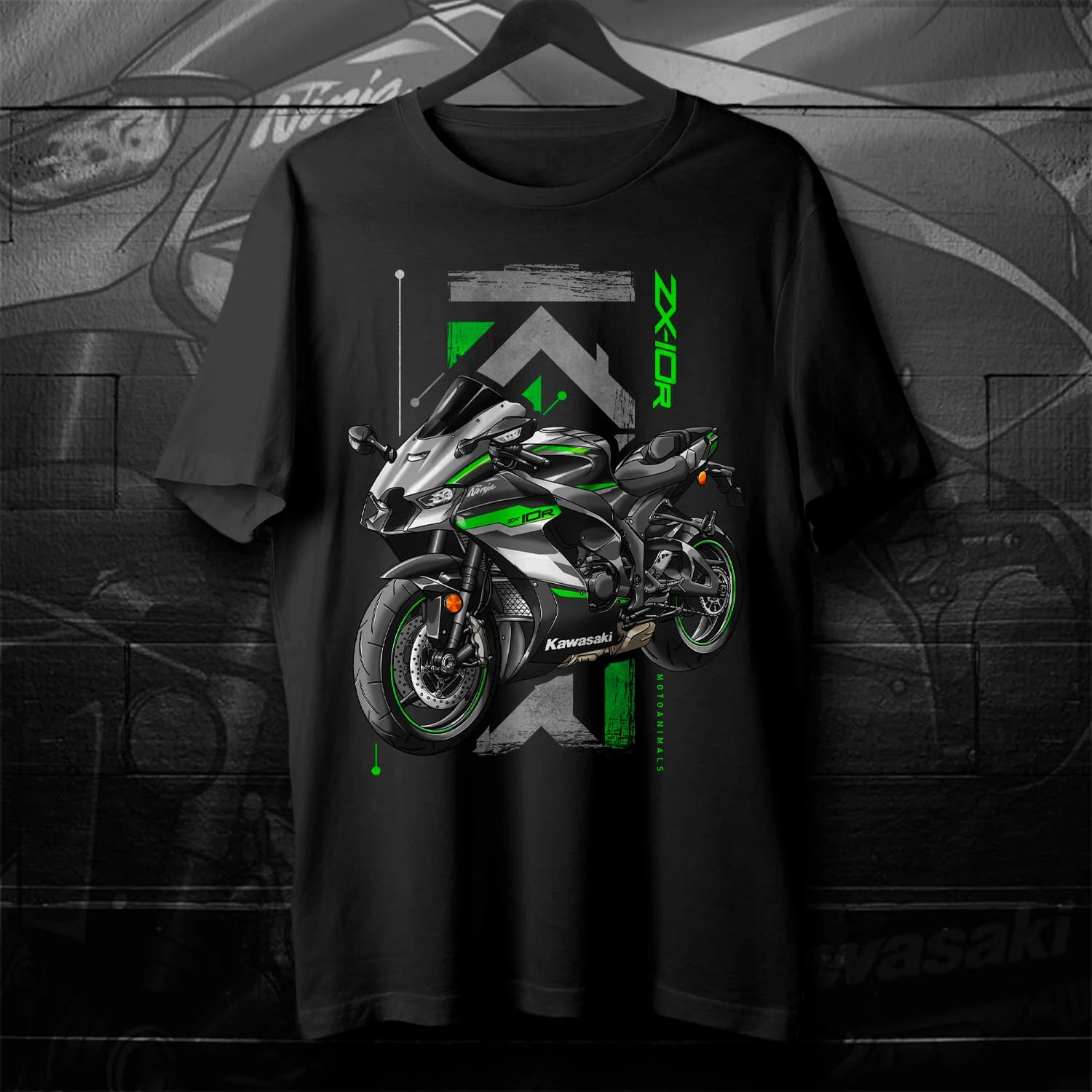 45R 墨絵Tシャツ Japanese 2021-2024 Models Ninja ZX-10R Motorcycle T-Shirt