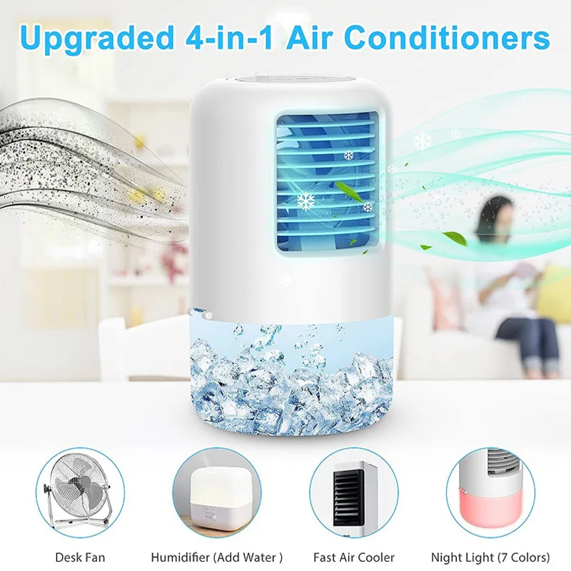 Tragbare Klimaanlage, Mini-USB-Lüfterkühler, farbenfrohes Atmosphärenlicht, Wasserkühlventilator, feuchtigkeitsspendend für das Home Office_voghion.com