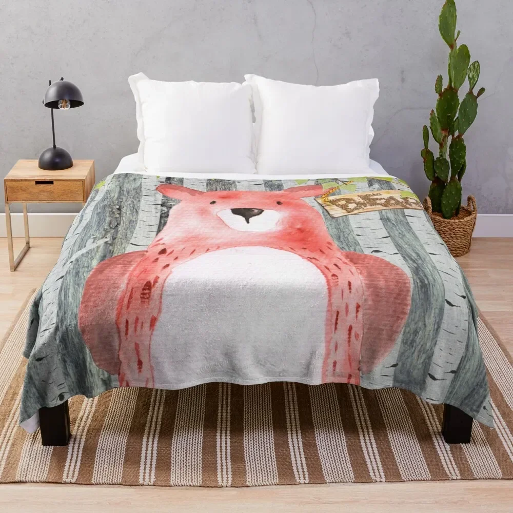 

Bear- Woodland Friends- Watercolor Illustration Throw Blanket Sofa Throw decorative For Decorative Sofa Tourist Blankets