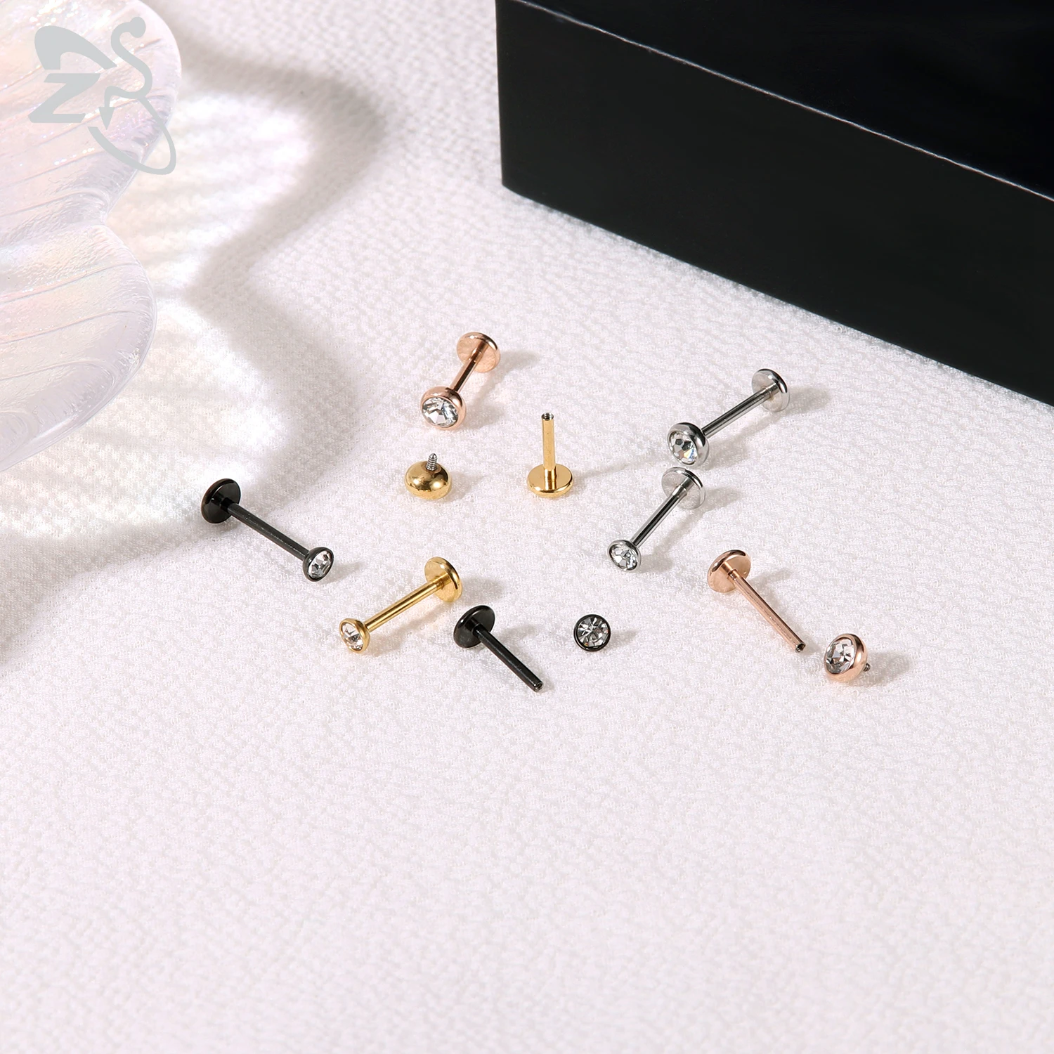 10 Pcs/lot Stainless Steel Labret Lip Piercing Men CZ Crystal Ear Cartilage Tragus Helix Piercings 16/18G 6/8/10MM Gold Color piercing jewelry