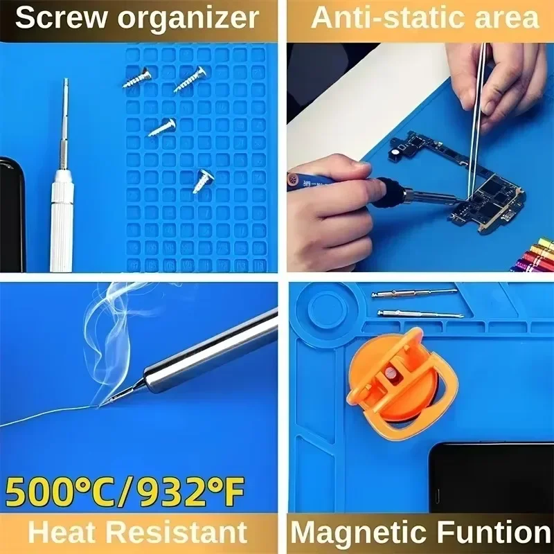 Magnetic Mat Silicone Work Mat Soldering Station Mat Heat Resistant 932°F Anti-Static for Electronic Phone Laptop Watch Repair image 4