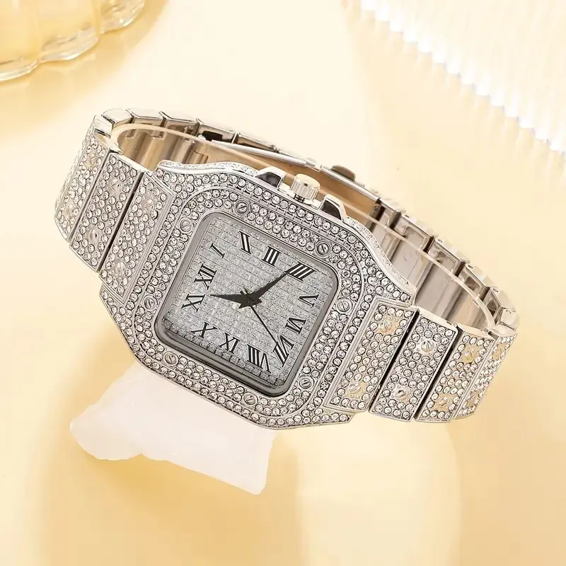 2Pcs Set Diamond Women Watches Gold Watch Ladies Wrist Watches Luxury Brand Rhinestone Womens Bracelet women watches