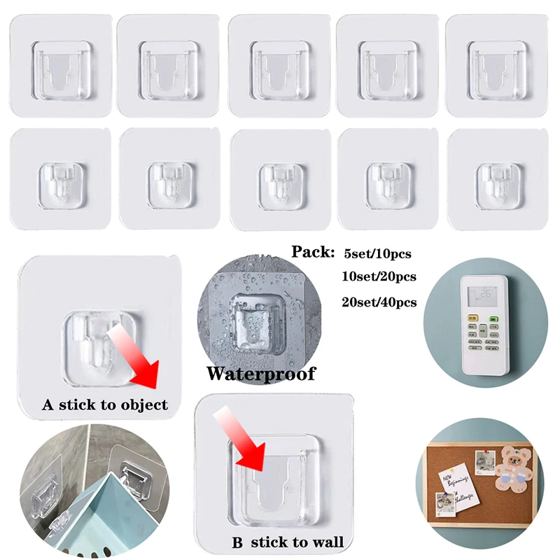 5/10/20 Sätze stark klebender doppelseitiger Patch-Hakenhaken, transparenter klebriger Wandhaken, Tasse, Sauggerät, Gadgets – Detail 1