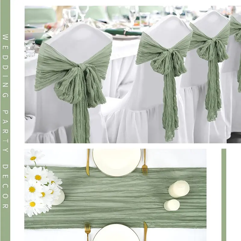 Sage Green Cheesecloth Table Runner Boho Gauze Cheese Cloth Sheer Wedding Birthday Party Baby Bridal Shower Backdrop Decorations 6
