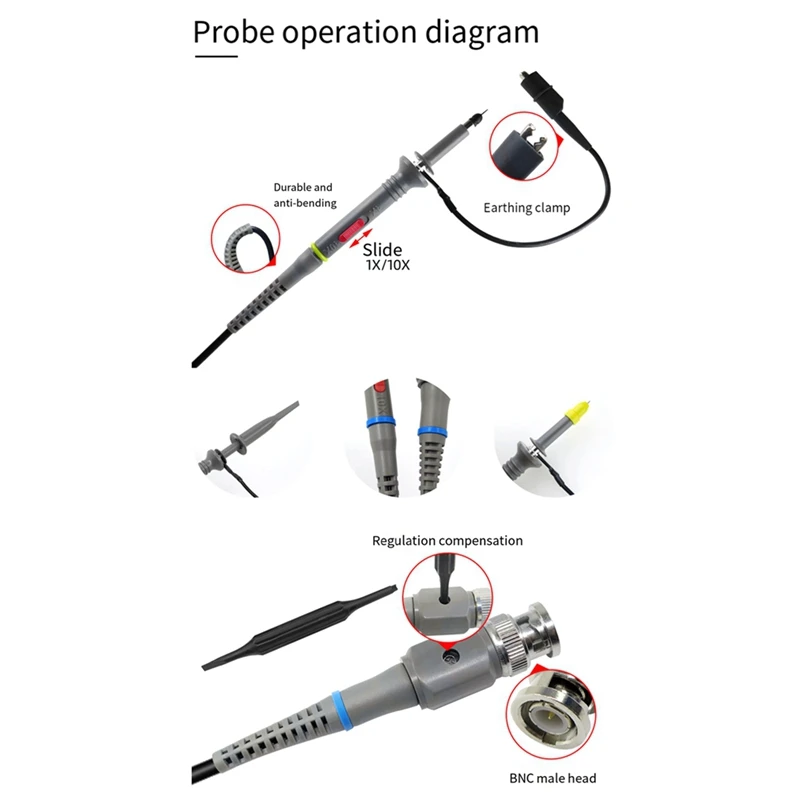 2 Pack Universal P6100 Oscilloscope Probes 100Mhz, Oscilloscope Clip Probes 1X 10X With Replacement Parts images - 6