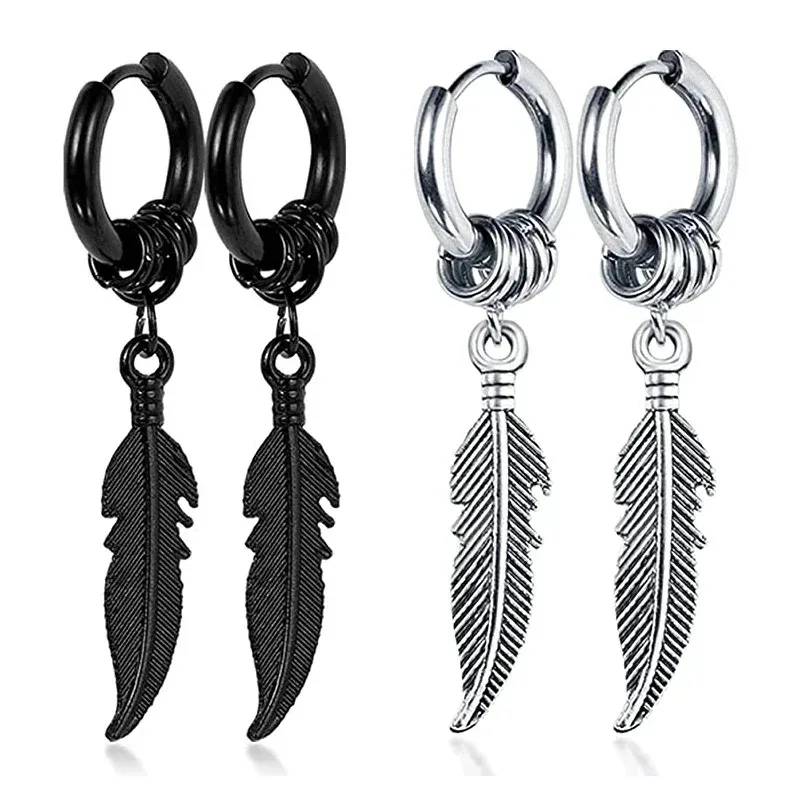 ◇Hei◇ flake one-touch earring [正規品/関税込] 2pcs Fashion Cross Feather Stud Earrings, Punk Rock Style