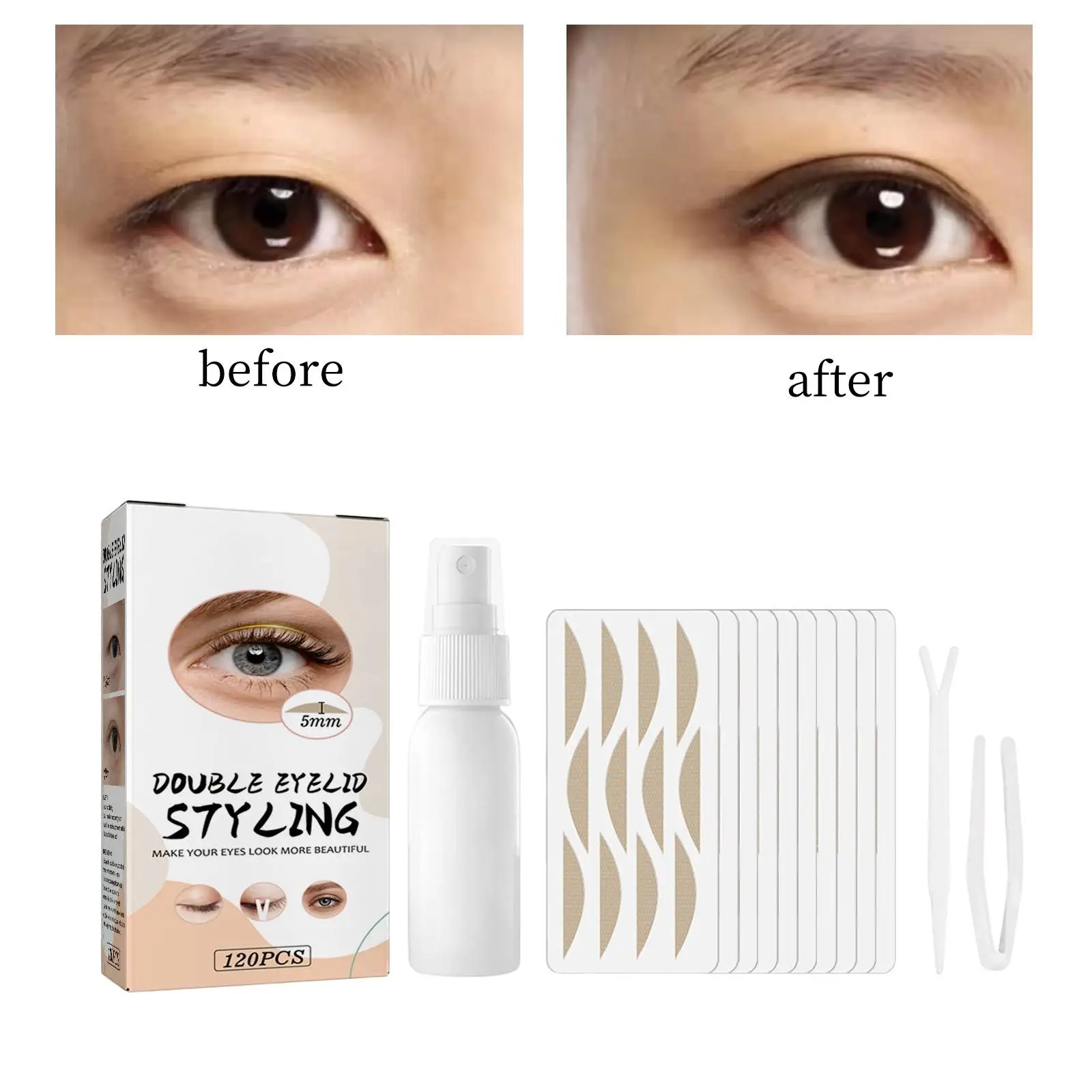 120개 아이 리프트 스트립과 포크 집게, 이중 눈꺼풀 테이프 (비대칭 눈꺼풀용) 웨딩 여행용