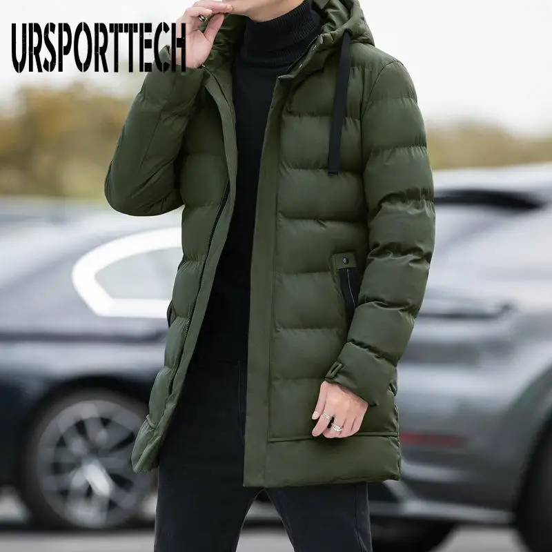 Winter Men Jacket Mid Length Hooded Cotton Jacket 2024 Winter New Down Cotton Jacket Long Cotton Coat Winter Coat Male Parkas