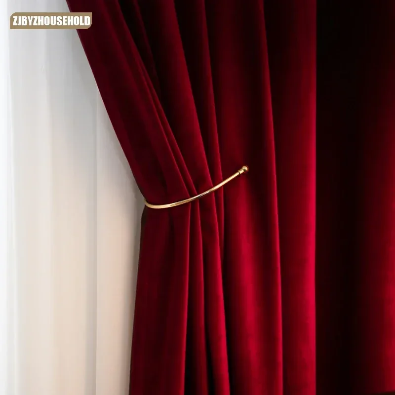 맞춤형 블랙 아웃 벨벳 라이트 커튼, 거실, 식당, 침실용, 럭셔리한 포스트 모던, 북유럽 와인 레드 커튼, 천, 블랙 아웃