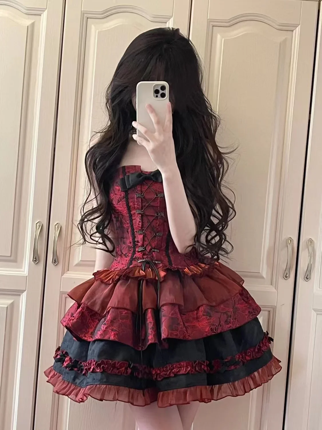 Women's Victorian Gothic Lolita Lace Bow Slim Bandage Princess Dress Japanese Harajuku Punk Style Evening Party Red Dresses