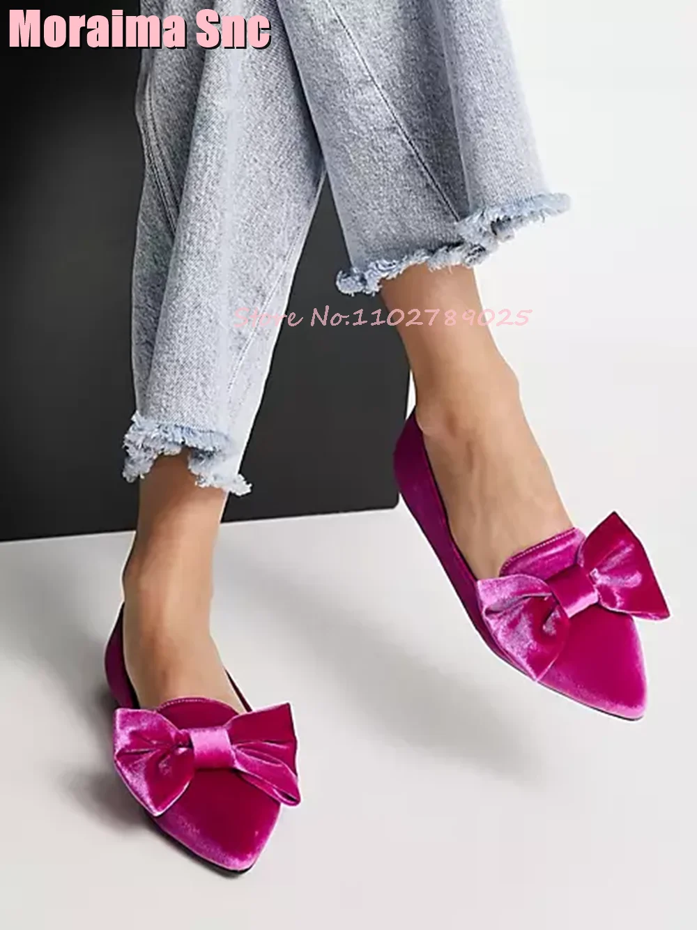 

Velvet Bow Shallow Ballet Flat Shoes Pointed Toe Pink Fashion Elegant Slip On Women Shoes Outdoor Casual Concise Style 2024 New