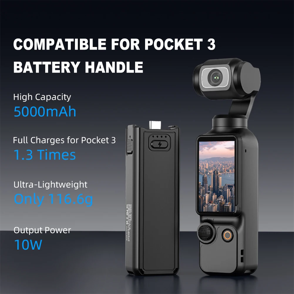 5000mAh Battery Handle For DJI Osmo Pocket 3 Handheld Power Bank TYPE-C Charging Action Camera Charging Handle for Osmo Pocket 3
