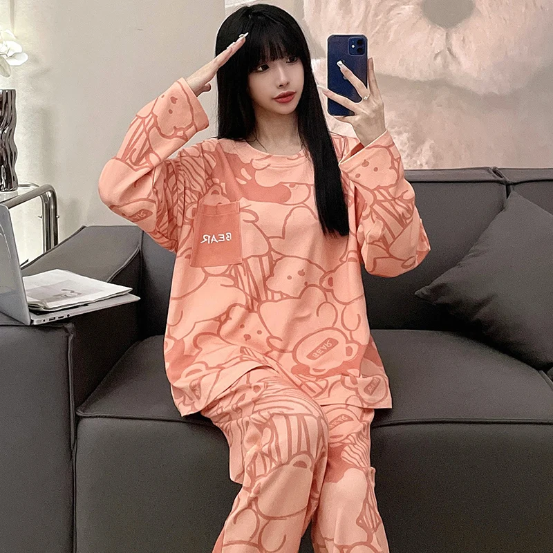 Song of Silk Spring Women's Pajamas Plus Size M-xxl Clothes Ladies Autumn Cotton Homewear Suit Winter Pajamas
