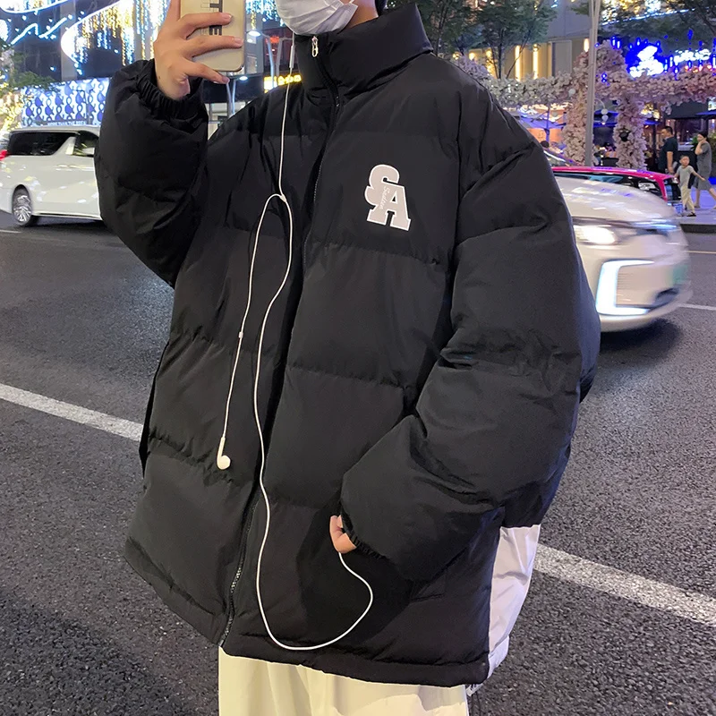 

Privathinker Winter Warm Cotton Padded Parkas For Men Harajuku Stand Collar Letter Graphic Male Coats Unisex Thicken Jackets